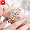 OLEVS 9943 Luxury All Diamond Original Quartz Watch for Women Elegant Rose Gold Stainless Steel Waterproof Ladies Wrist Watches.