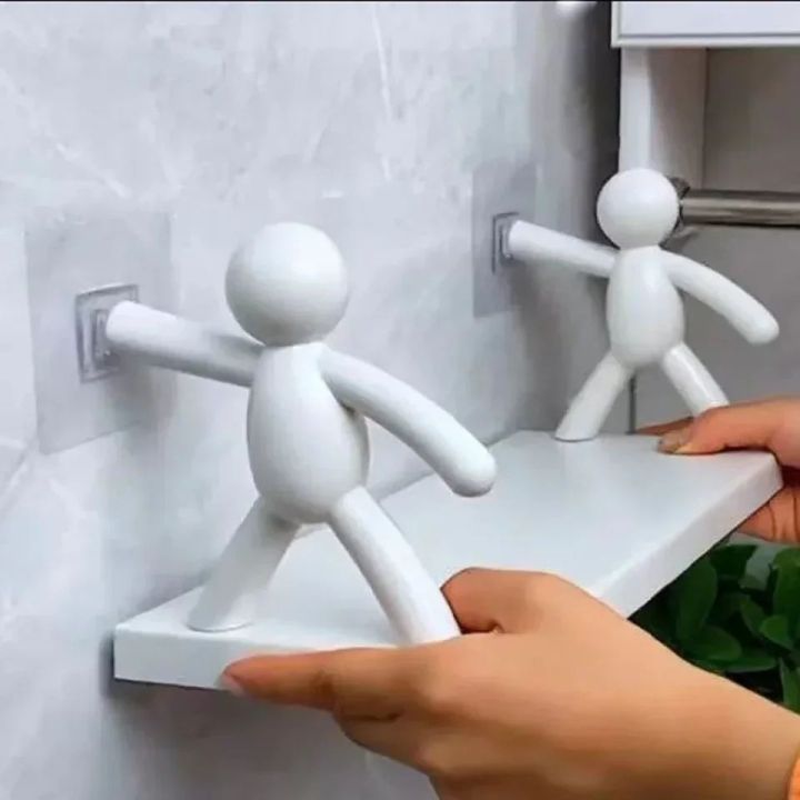 Multipurpose Plastic Bathroom Rack Human Doll Shape Kitchen Bathroom Shelf Wall Holder Storage Box Strong Adhesive Sticker Shower Rack Shelf(Pack of 1, 10X5X4 cm, White)