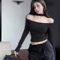 Women's crop top off the shoulder crop top cropped straps Korean fashion sexy ladies all-match. 