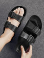 Summer Men's Casual Simple Solid Color Buckle Plastic Slip-On Flat Heel Adjustable Slippers. 