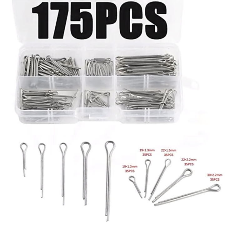 175Pcs Sliver Split Pins Cotter Fixings Assorted Sizes Zinc Plated ...
