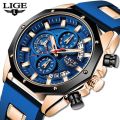 LIGE Fashion Men Watches Top Brand Luxury Silicone Sport Watch Men Quartz Date Clock Waterproof Wristwatch Chronograph Clock Man. 