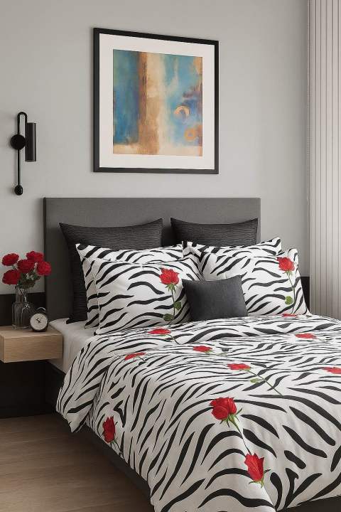 Roses print bed sheet white with 2 pillow cases