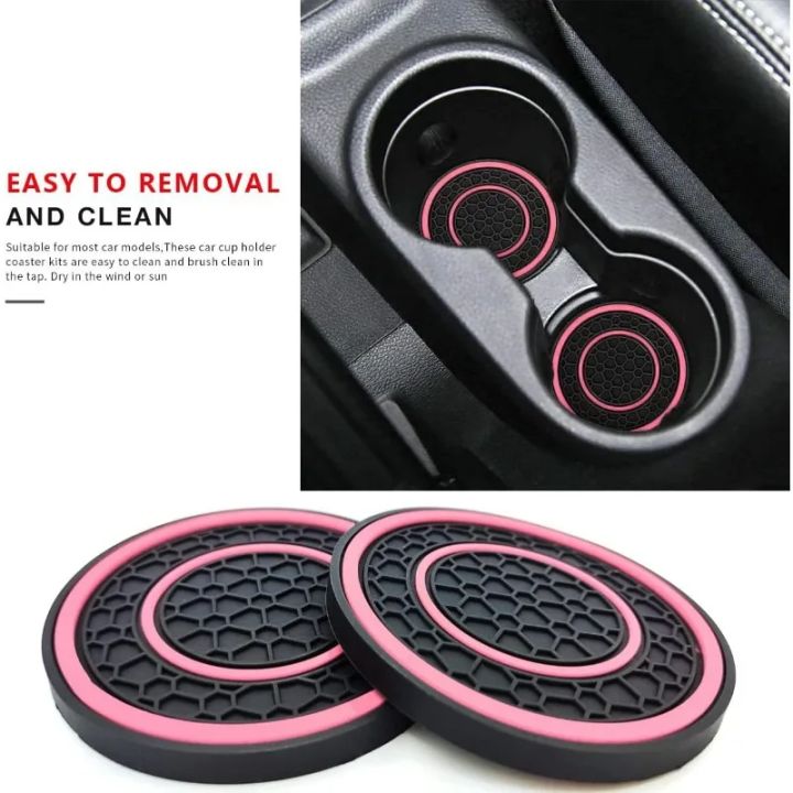 2Pcs%207cm/2.75inch%20Car%20Center%20Console%20Anti%20Slip%20Pad%20Easy%20Clean%20Dustproof%20Coaster%20Pvc%20Double%20Circle%20Honeycomb%20Pattern%20Car%20Interior%20-%20Image%204