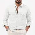 New Men Shirts Long Sleeve Casual Spring Summer Retro Work Multi-pocket Slim Social Business Casual Blouse Solid Color Shirt. 