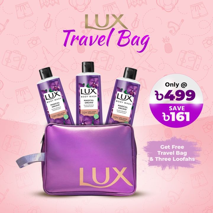 Buy 3 Lux Body Wash Black Orchid Scent & Juniper Oil 245ml and Get Travel Bag FREE
