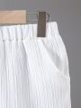 Boys' Textured Fabric Round Neck Shorts Shirt Short-Sleeved Suit.