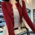 Red Cardigan Sweater for Women Soft Knit Long Sleeve Button-up Crop Jacket Blouse Top Spring Autumn Shrunken Cardigan Y2K. 
