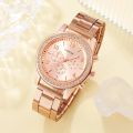6PCS Set Rose Gold Luxury Watch Women Ring Necklace Earring Rhinestone Fashion Wristwatch Casual Ladies Bracelet Watches. 
