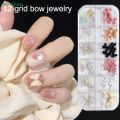 💕12 Grids/box Aurora Bow Resin Nail Art Decoration,3D Small Butterfly Flat Pearl Nail Accessory. 