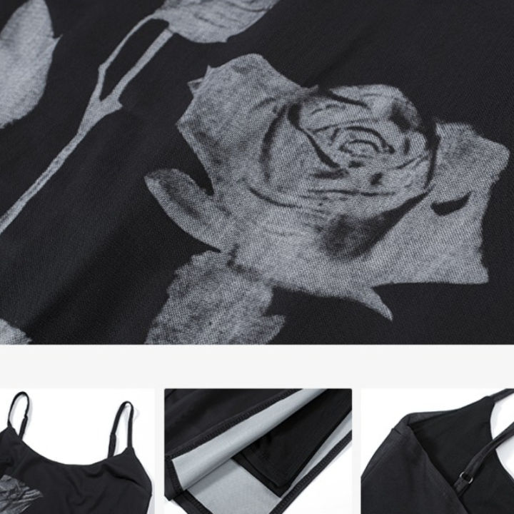 2026%20Spring%20Summer%20New%20Women's%20Design%20Sense%20Stretch%20Mesh%20Rose%20Print%20Bodycon%20Cami%20Dress%20Korean-style%20Bodycon%20Maxi%20Dresses%20-%20Image%206