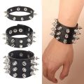 2024 Pu Leather Studded Bracelet Choker Punk Spike Rivets Cuff Black Wristband Adjustable Cuff Bangle. 
