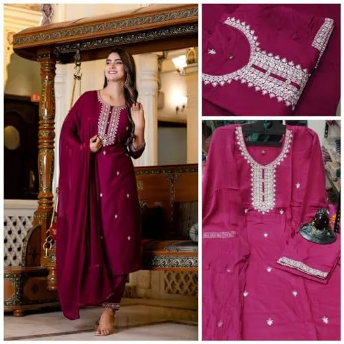 Womens%20Cotton%20Blend%20Kurta%20With%20Pant%20Two%20Piece%20Embroidered%20Ethnic%20Suit%20Casual%20Traditional%20Wear%20-%20Image%204