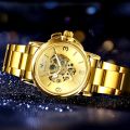 WINNER Fashion Skeleton Watch for Women Elegant Luxury Brand Automatic Mechanical Ladies Watches Gold Stainless Steel Strap 2023. 
