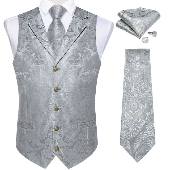 Men's Vest Tie Set Paisley Tuxedo Suit Waistcoat and Necktie Hankerchief Cufflinks for Wedding Party Groom Clothing