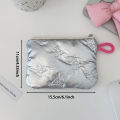 Silver Lingge Bow Pattern Coin Purses Small Canvas Coin Wallet Lady Girls Earphone Coin Key Money Storage Bag Zipper Pouch. 