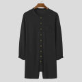 New Men Pajamas Jumpsuit Solid Color Tight O Neck Long Sleeve T Shirt and Shorts One-piece Button-down Breathable Home Wear.