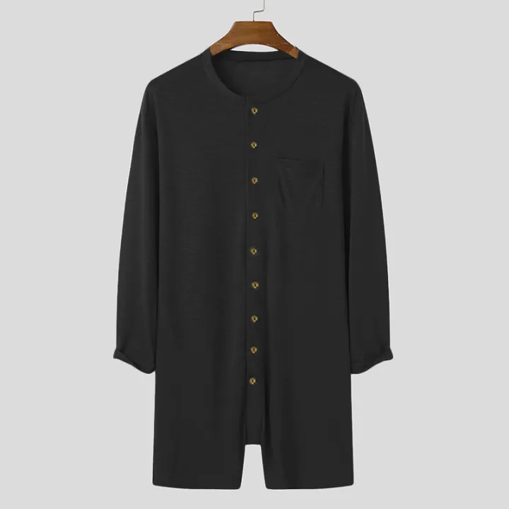 New%20Men%20%20Pajamas%20Jumpsuit%20Solid%20Color%20Tight%20O%20Neck%20Long%20Sleeve%20T%20Shirt%20and%20Shorts%20One-piece%20Button-down%20Breathable%20Home%20Wear%20-%20Image%205