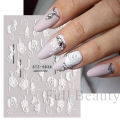 5D Simple Flowers Nail Embossed Stickers Elegant Wedding Design Adhesive Sliders Floral Textured Engraved Decoration Supplies. 