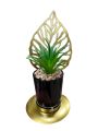 Luxurious Small Golden Metal Decorative Planter – Elegant Artificial Succulent in Black Glossy Pot for Homedecor, Room, drawingroom, Eid, Ramdan, Office, and Tabletop Décor, Modishbazar.. 