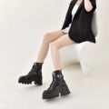 2024 Platform Thick Gothic Boots Lady Buckle Autumn Shoes Women Wedges Knee High Boots Punk Street Motorcycle Chain.