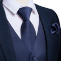 Satin Men's Solid Blue Suit Vest with Tie Handkerchief Cufflinks Business Formal Waistcoat Wedding Prom Men Sleeveless Jacket. 