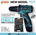 KCA ITALY CORDLESS DRILL MACHINE screw driving drill machine with two batteries and different drill bits. 