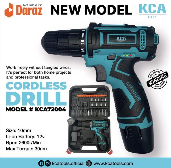 KCA ITALY CORDLESS DRILL MACHINE screw driving drill machine with two batteries and different drill bits