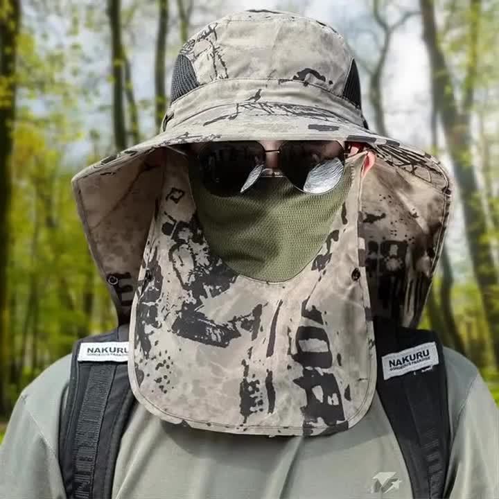 Outdoor Fisherman Hat Wide Brim Bucket Hat with Neck Cover Men Summer Breathable Mesh Sun Protection Visor Anti UV Cap Unisex