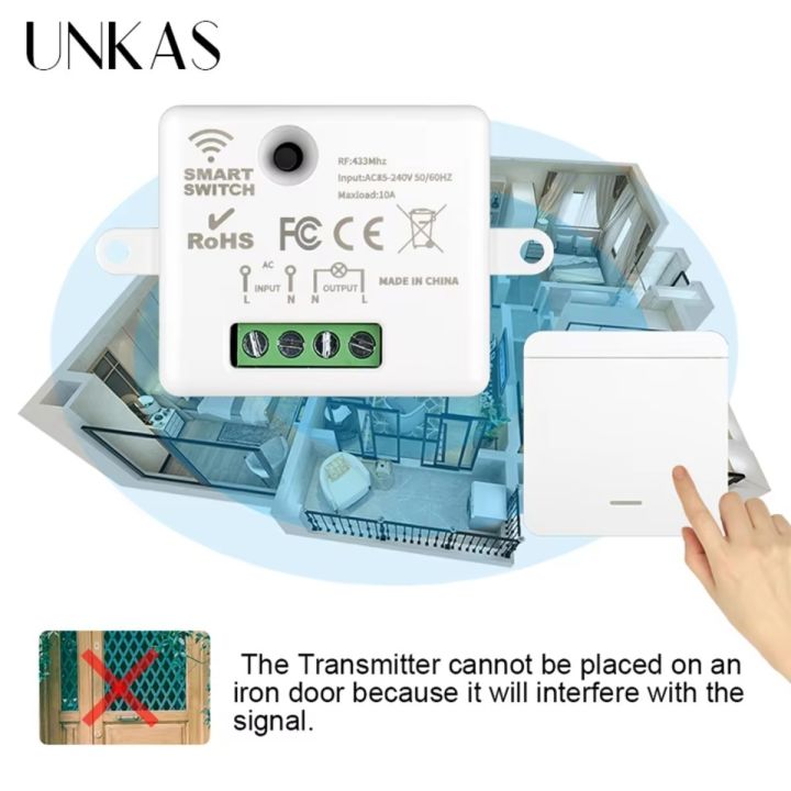 UNKAS%201%20Gang%20+%201%20Receiver%2086%20Wireless%20Smart%20RF%20433Mhz%20100-250V%20Remote%20Control%20Mini%20Relay%20Receiver%20Home%20Led%20Light%20Lamp%20Switch%20-%20Image%202