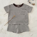 Summer Baby New Set Blue White Stripes Simple Comfortable Short Sleeves+Loose Sports Beach Shorts Boys Girls Clothing. 