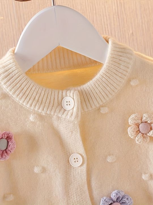 Girls'%20Embroidered%20Three-Dimensional%20Flower%20Cardigan%20Sweater,%20Baby%20Girl's%20Autumn%20Comfortable%20Soft%20Versatile%20Knit%20Jacket%20-%20Image%203