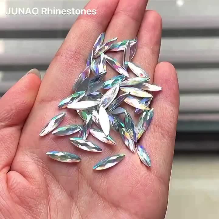 JUNAO 100pcs 4*15mm Crystal AB Nail Rhinestone Flatback Strass Crystal Horse Eye Resin Stone Applique Face Nail Art Decoration