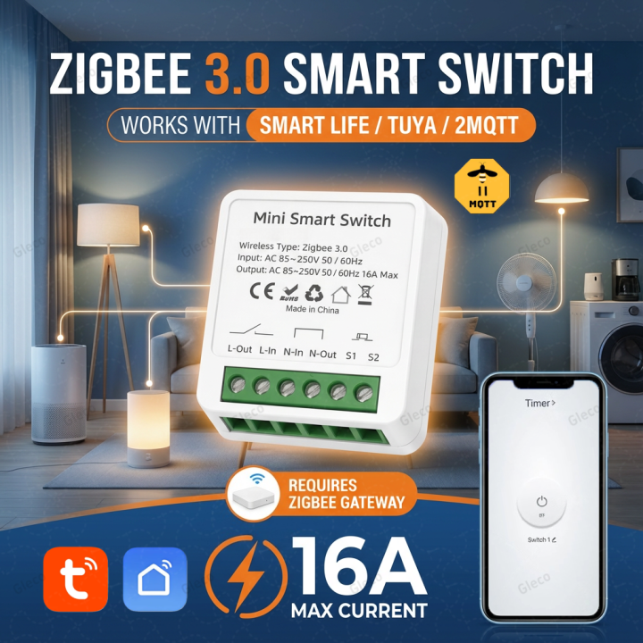 ZigBee Smart Switch Module 16A Mini DIY Intelligent Light Relay Breaker Smart Life Tuya Home Automation For Alexa  Z2M