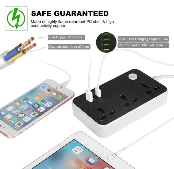 2500W%203.4A%20Power%20Socket%20With%203%20Anti-Static%20AC%20Sockets%20And%206%20Intelligent%20USB%20Charging%20Ports%20-%20Image%206