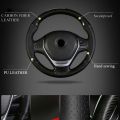 Universal Leather Steering Wheel Cover Carbon Fiber Pattern Fashion Sport Hand Stitches Soft Anti - Slip. 