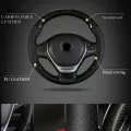 Universal Leather Steering Wheel Cover Carbon Fiber Pattern Fashion Sport Hand Stitches Soft Anti - Slip. 