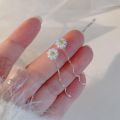 Silver Color Trend Daisy Flower Long Wire Tassel Thread Hanging Earrings For Women Crystal Zircon Piercing Earring Girl Jewelry.