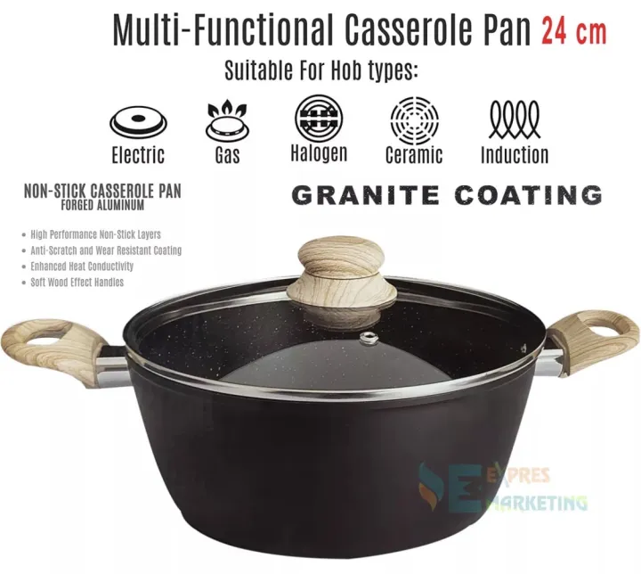 Granite%20Coating%20Forged%20Aluminum%20Non%20Stick%20Casserole%20with%20Glass%20Lid%2026/28%20cm%20with%20Bakelite%20Wood%20Effect%20Handle,%20Prime%20Quality%20Cookware%20induction%20cooker%20-%20Image%205