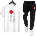 Japan Bushido Print T-shirt + Sweatpants Men Tracksuit Urban Casual Fashion Outfit Spring Summer Home Outdoor Comfort Men's Set. 