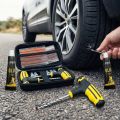 Portable Car Tire Puncture Repair Kit T-Handle Tools Glue Strips Universal for Truck Motorcycle RV Roadside Safety. 