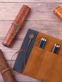 1PC Creative Treasure Map Retro Pencil Case Leather Large Capacity Roll Pencil Bag Embossed Buckle Simple Stationery Box Roll Po. 