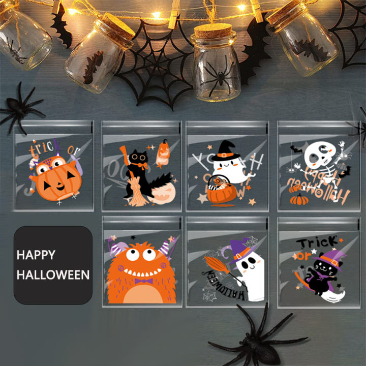 Halloween Cellophane Candy Bags,100Pcs Self Adhesive Clear Cookie Treat Bags for Kids Halloween Party Favor and Gift Packing