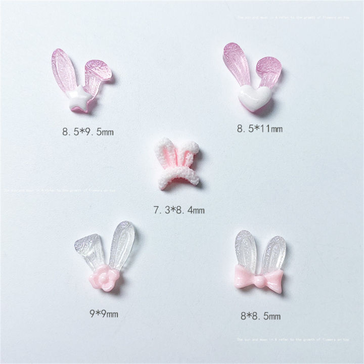 20pcs%203D%20Korean%20Rabbit%20Ear%20Resin%20Nail%20Art%20Charms%20Pink%20White%20Bunny%20Kawaii%20Jewelry%20Nail%20Rhinestones%20Decorations%20Accessories%20DIY%20-%20Image%204