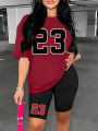 Women's Summer Set Number 23 Print Casual Shorts Set Sports Women's Shirt Shorts 2 Piece Street Wear Set Womens Summer Clothes. 