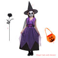 Kids Witch Halloween Costume Witch Cosplay Dress and Magic Hat Set Carnival Party Clothes for Girls Gothic Vampire Costume.