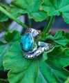 Pure Silver Carving Ring With Turquoise Stone. 