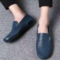 2024 Summer Men Casual Shoes Luxury Brand Genuine Leather Mens Loafers Moccasins Hollow Out Breathable Slip on Driving Shoes. 