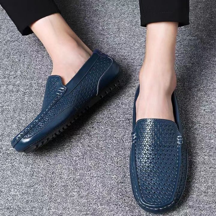 2024 Summer Men Casual Shoes Luxury Brand Genuine Leather Mens Loafers Moccasins Hollow Out Breathable Slip on Driving Shoes