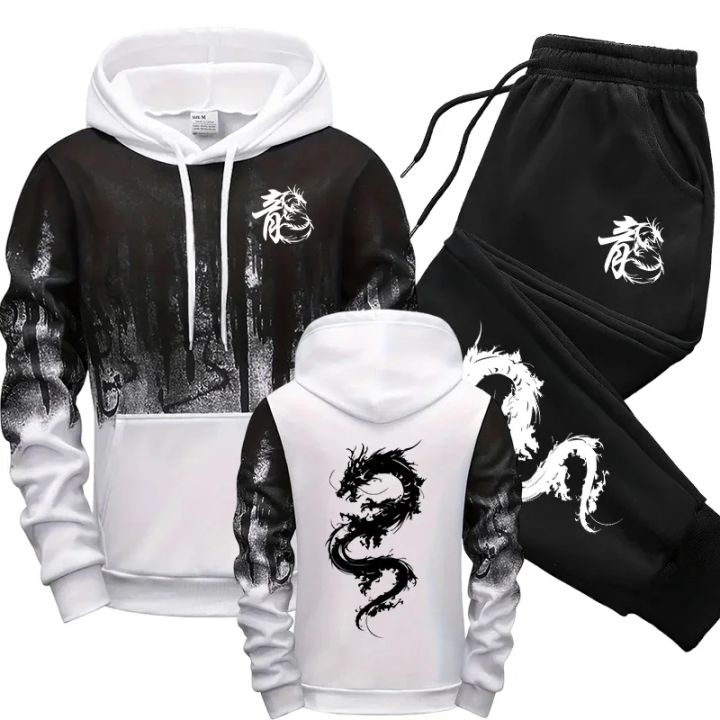 Fashion Men Single Piece Sweatshirts Sweatpants Versatile Men's Tracksuit Casual Comfort Daily Sports Simple Splashed Ink Hoodie
